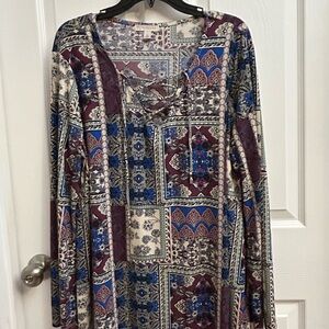 Bohemian Patchwork Tunic Top in Blue and Purple